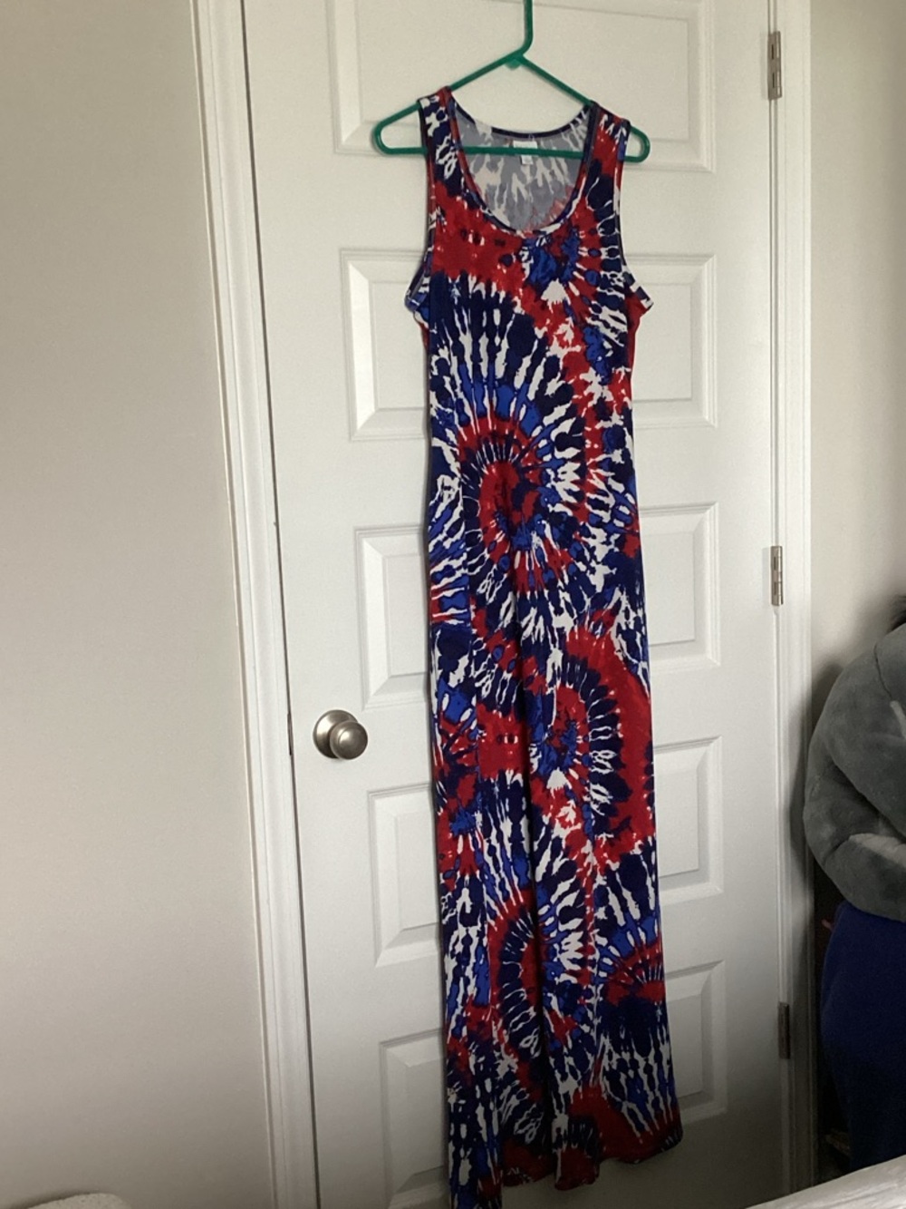 LuLaRoe Sleeveless Tie-Dye Maxi Dress - Red, Blue & White